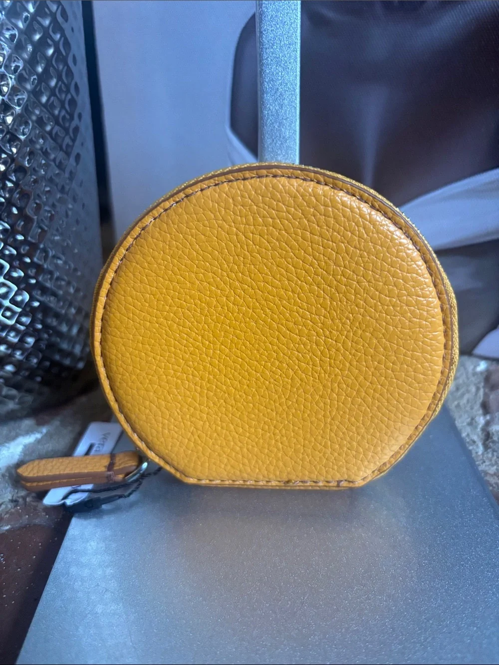Vera Bradley Yellow Round Coin Purse with Blue Flower - Picture 2 of 3